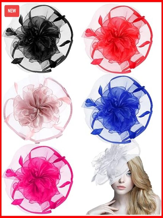 6-Piece Fascinator Hat Set for Women, Derby Cocktail Tea Party Organza main image 4